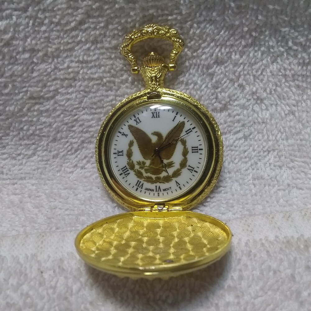 Gold Eagle On Branch Leaves Gold Engraved Pocket Watch Cover New Bat ECU